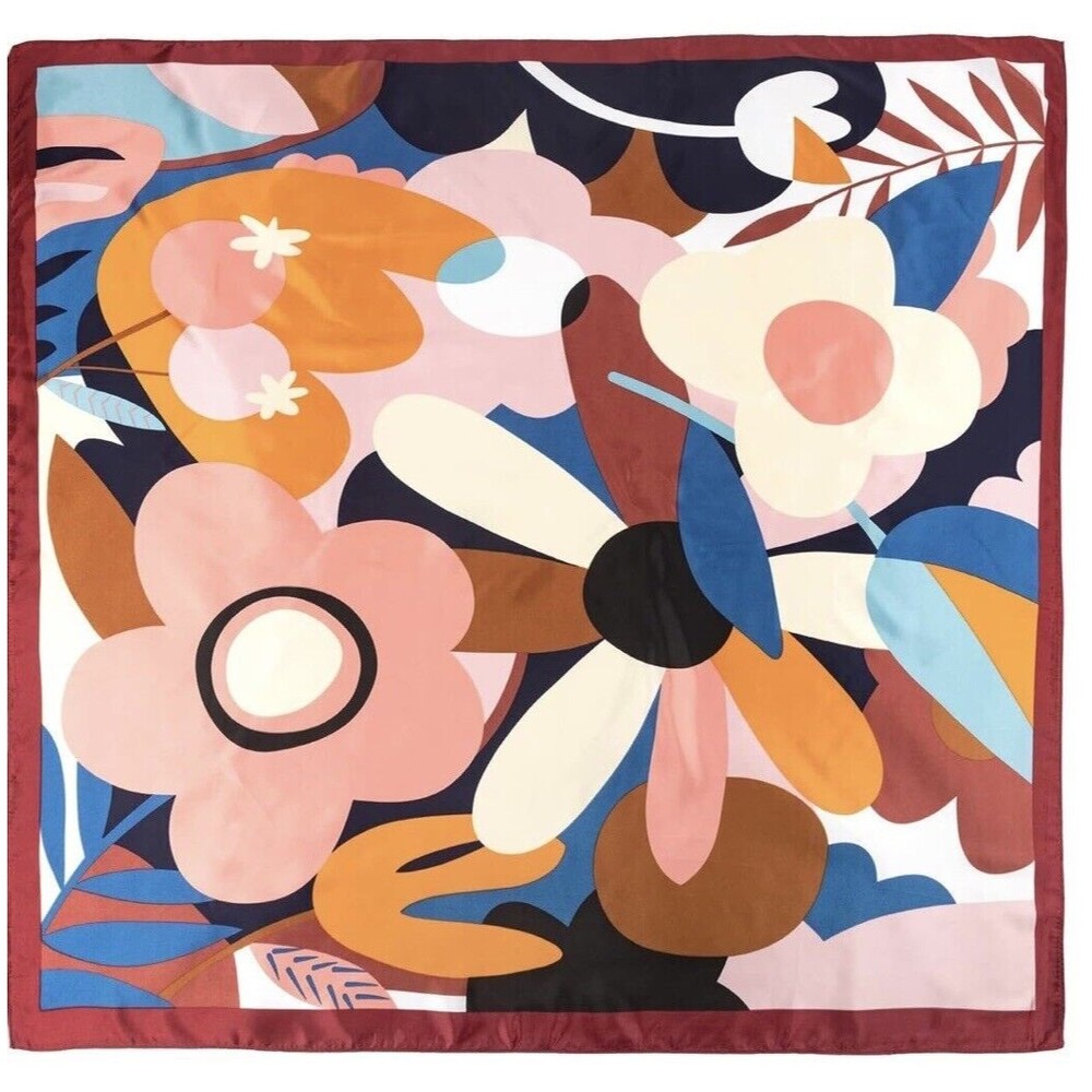 Flowers Scarf Unisex Vtg Pink Blue Beige  Headscarf Tied 35 X35 in Gift